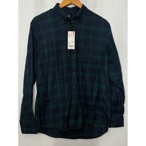 Uniqlo Flannel Checked Long Sleeve Shirt Dark Green Navy Plaid  Mens Small NWT